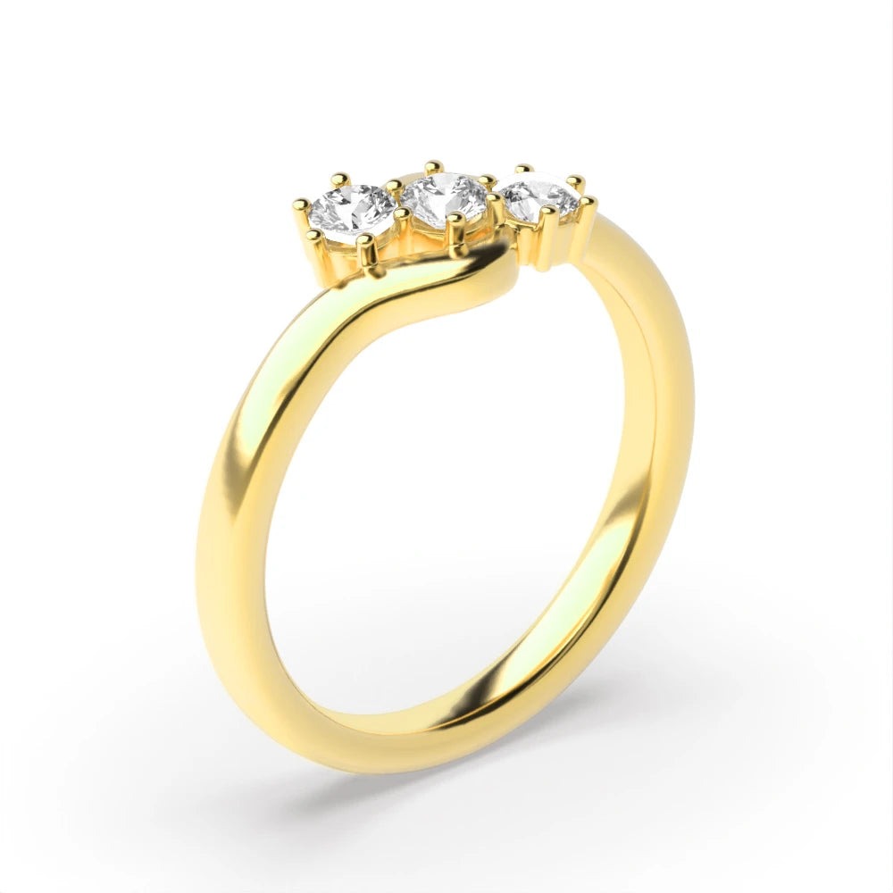 Casey 6 Prong Round Lab Grown Diamond Twisted Minimalist Three Stone Engagement Ring