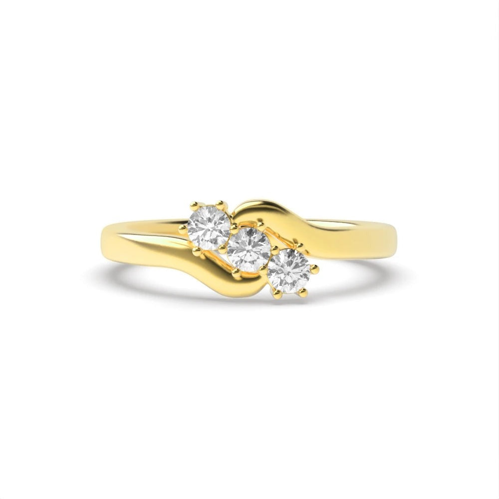 Casey 6 Prong Round Lab Grown Diamond Twisted Minimalist Three Stone Engagement Ring