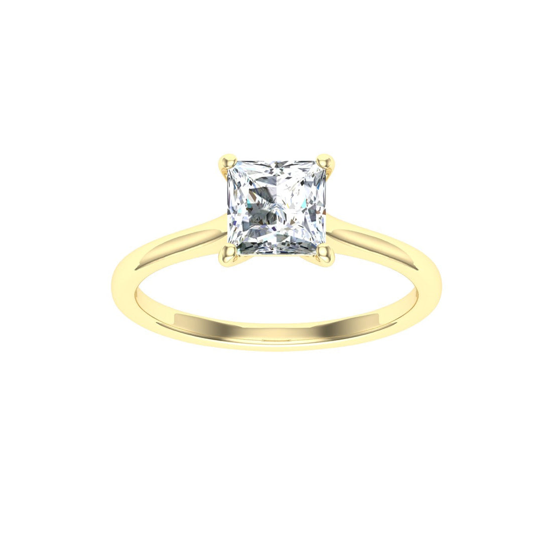 Celebration Princess Cut Solitaire Moissanite Engagement Ring Yellow Gold