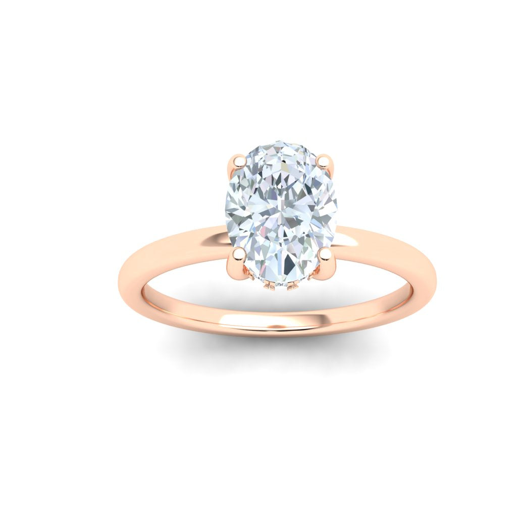 Celestial Oval Cut Solitaire Hidden Halo Moissanite Engagement Ring Rose Gold