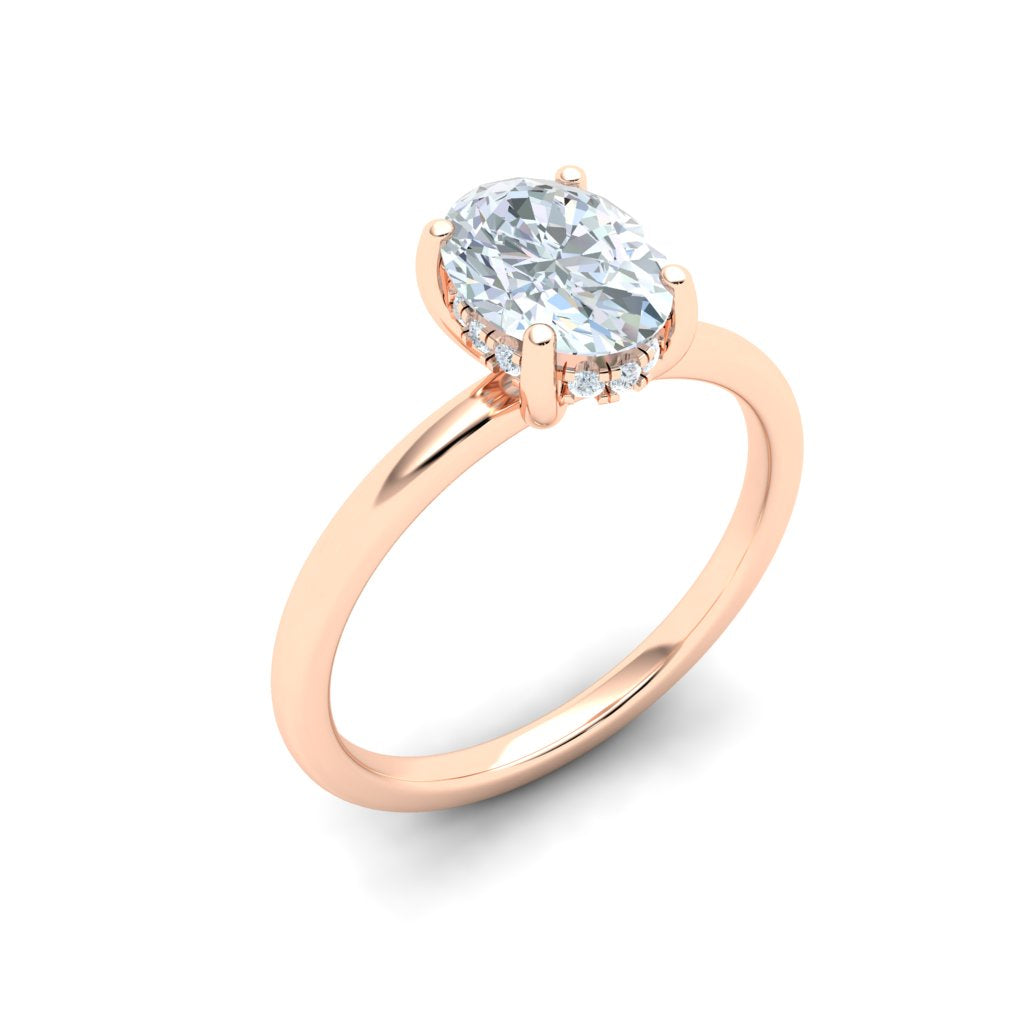 Celestial Oval Cut Solitaire Hidden Halo Moissanite Engagement Ring Rose Gold