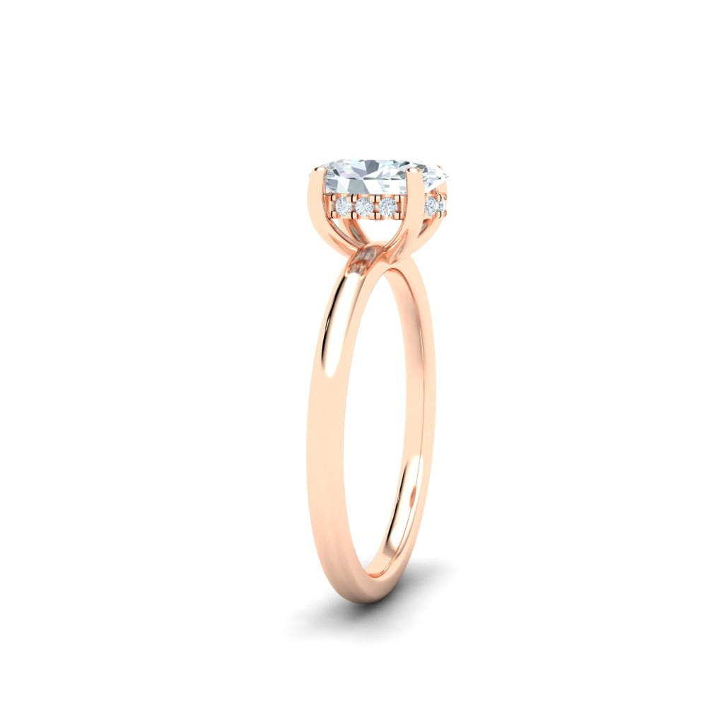 Celestial Oval Cut Solitaire Hidden Halo Moissanite Engagement Ring Rose Gold