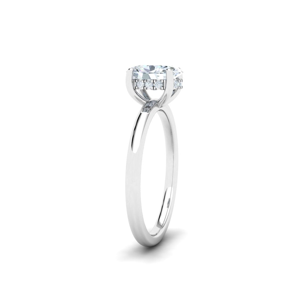 Celestial Oval Cut Solitaire Hidden Halo Moissanite Engagement Ring White Gold