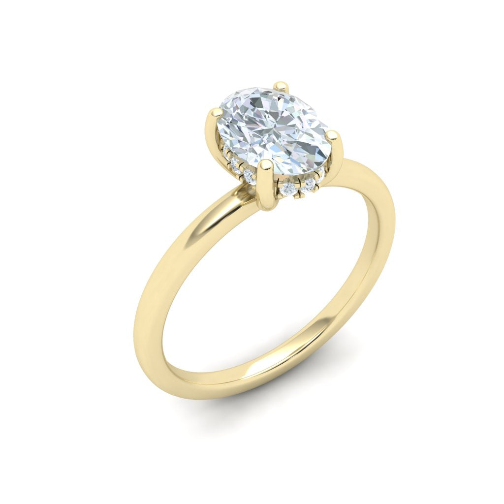 Celestial Oval Cut Solitaire Hidden Halo Moissanite Engagement Ring Yellow Gold