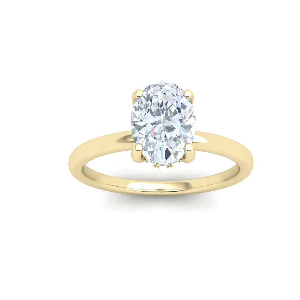 Celestial Oval Cut Solitaire Hidden Halo Moissanite Engagement Ring Yellow Gold