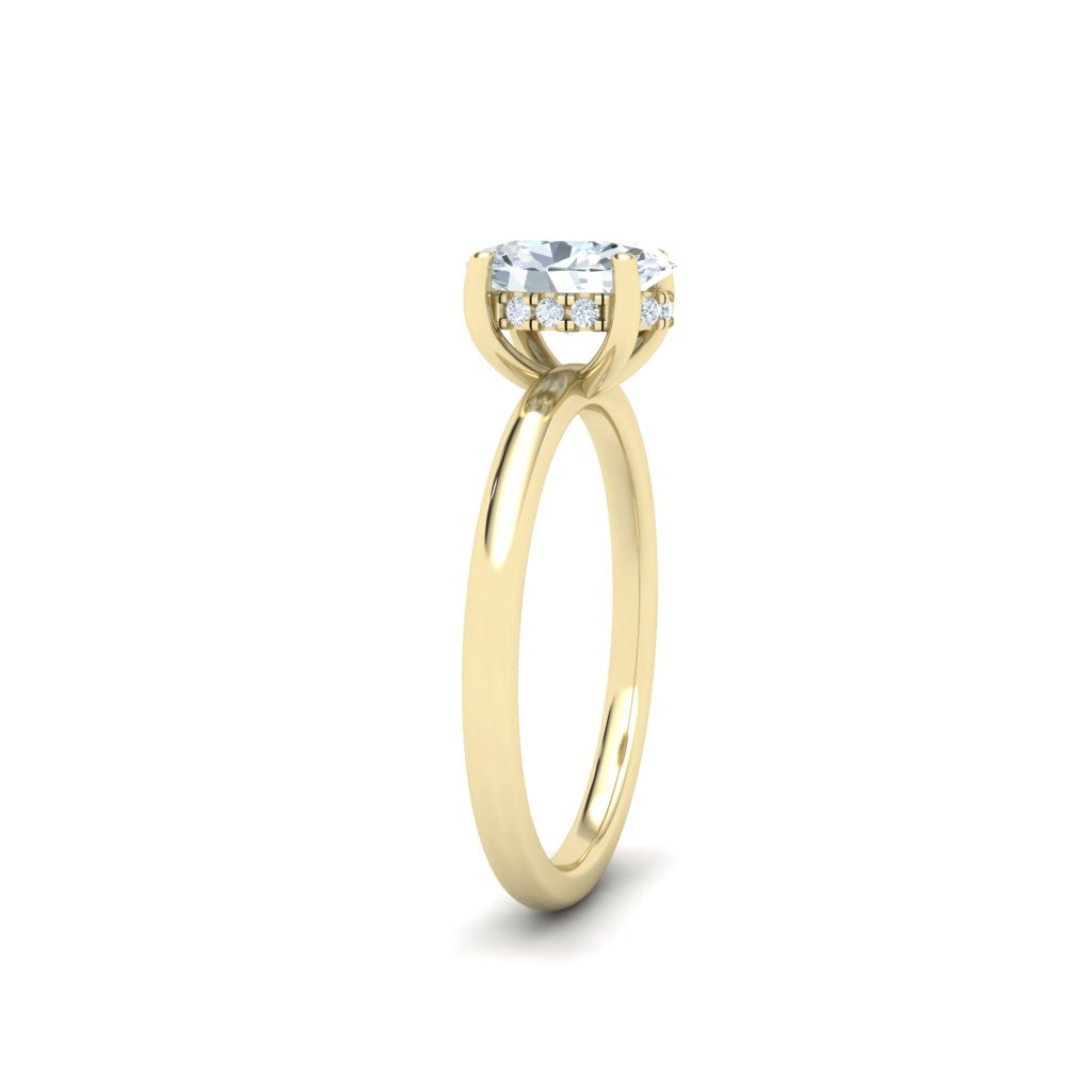 Celestial Oval Cut Solitaire Hidden Halo Moissanite Engagement Ring Yellow Gold