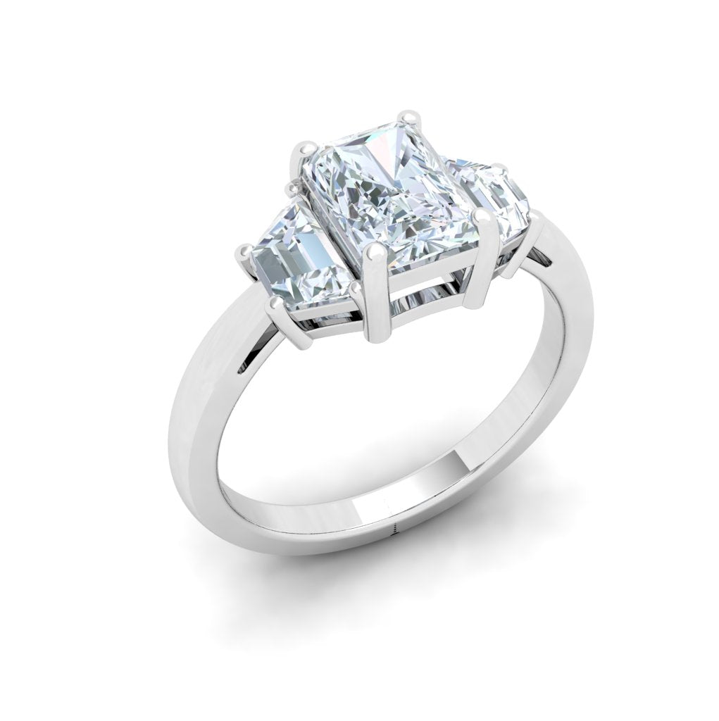 Celestial Radiant 3 Stone Moissanite Engagement Ring White Gold