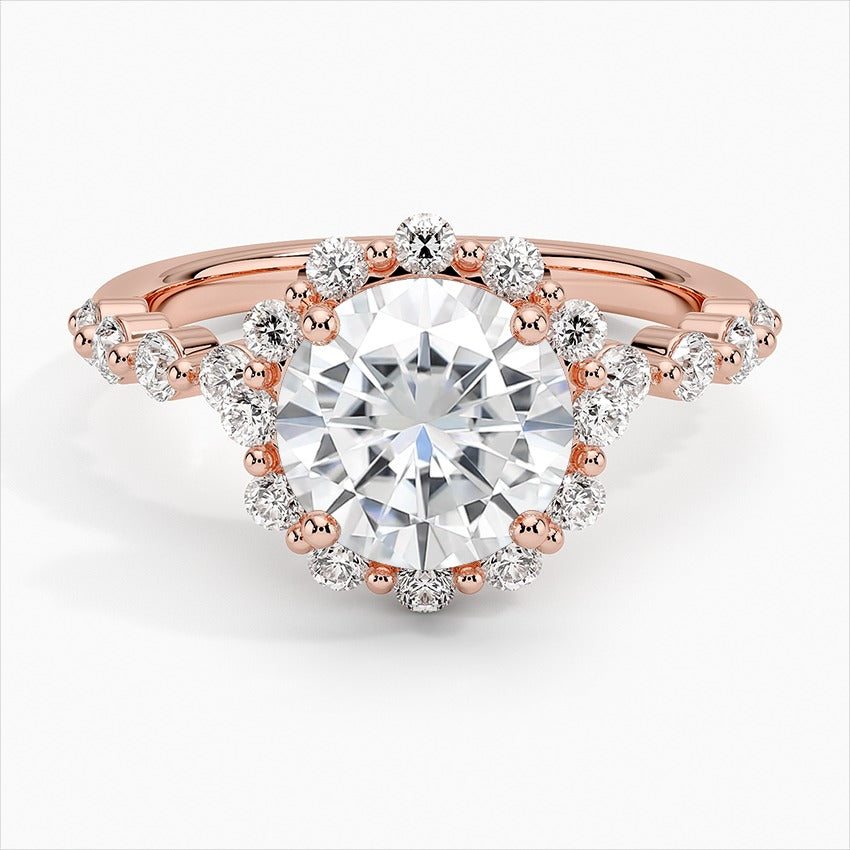 Celestina Round Halo Moissanite Engagement Ring Rose Gold