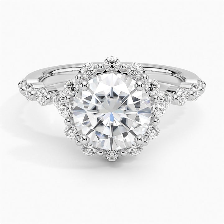 Celestina Round Halo Moissanite Engagement Ring White Gold
