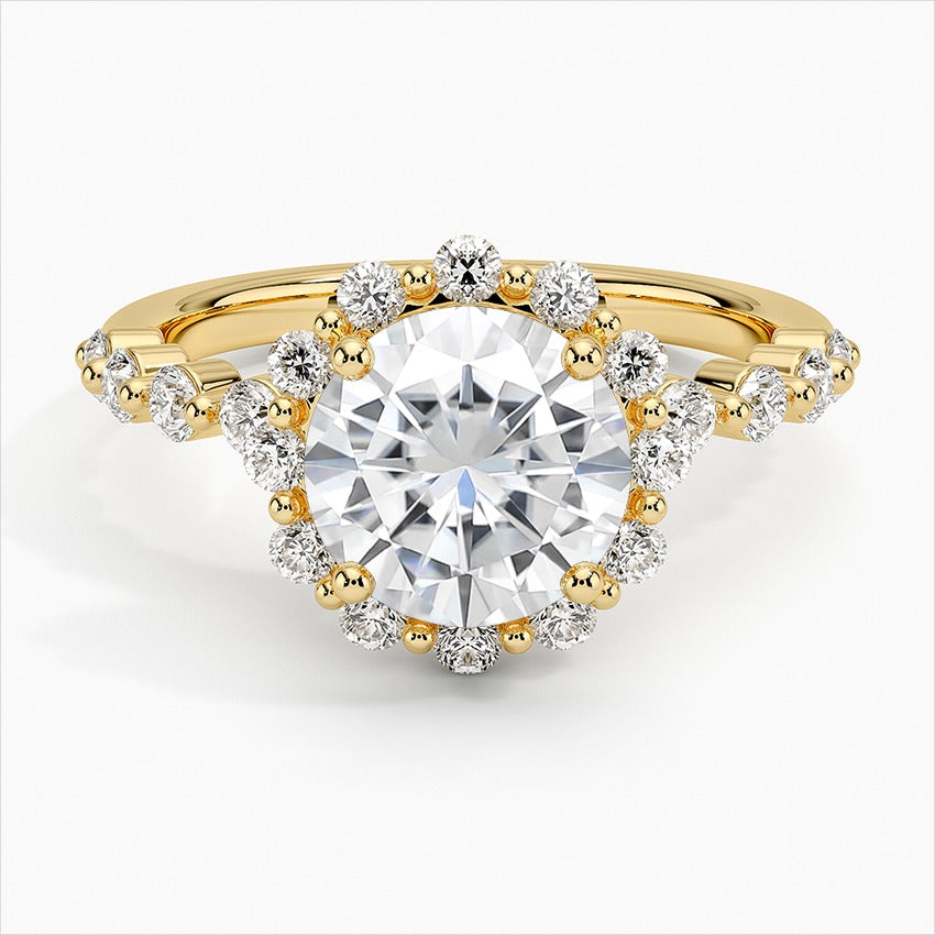 Celestina Round Halo Moissanite Engagement Ring Yellow Gold