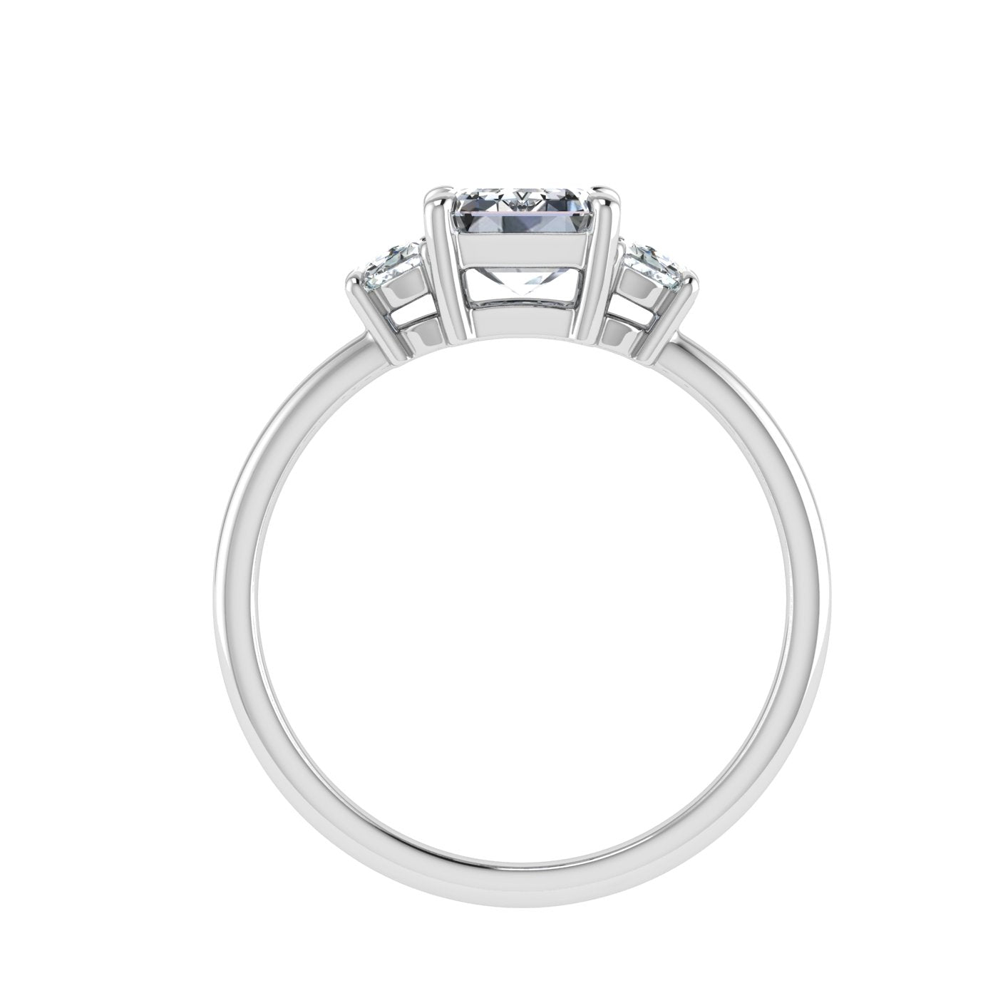 Celestine Emerald 3 Stone Solitaire Moissanite Engagement Ring White Gold