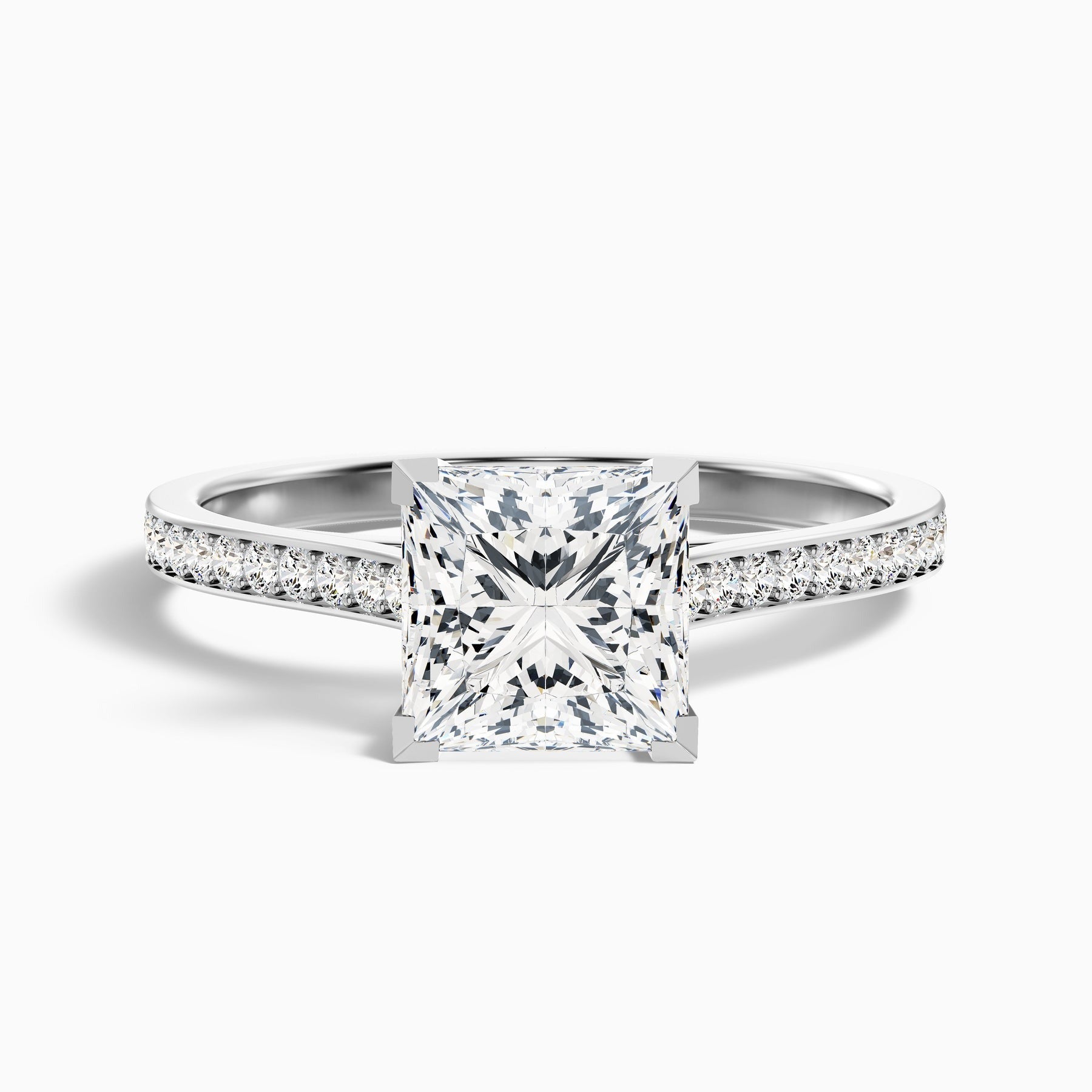Centenary 1 Carat Princess Cut Side Stone Pave Lab Grown Diamond Ring in 14k White Gold