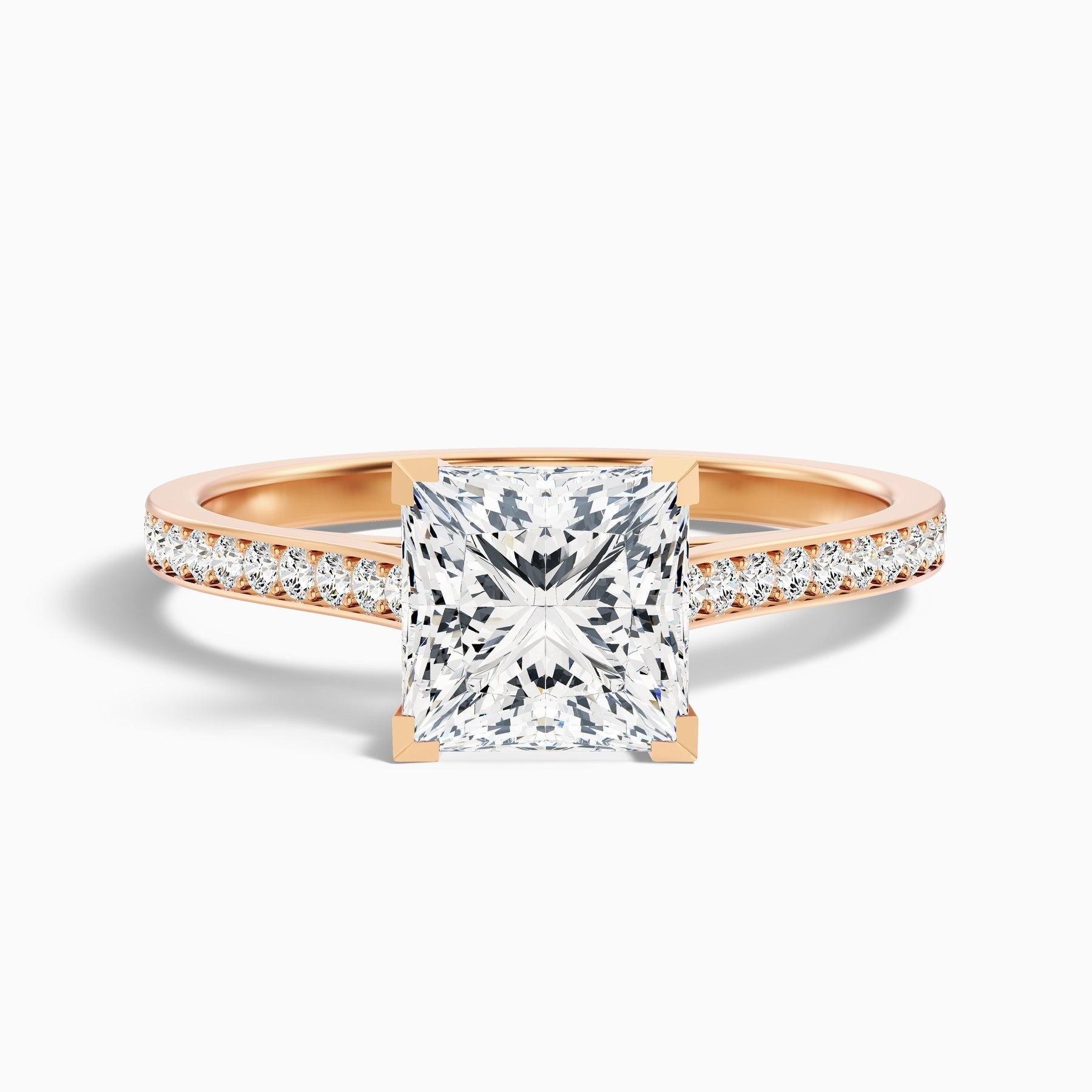 Centenary 1 Carat Princess Cut Side Stone Pave Lab Grown Diamond Ring in 14k White Gold