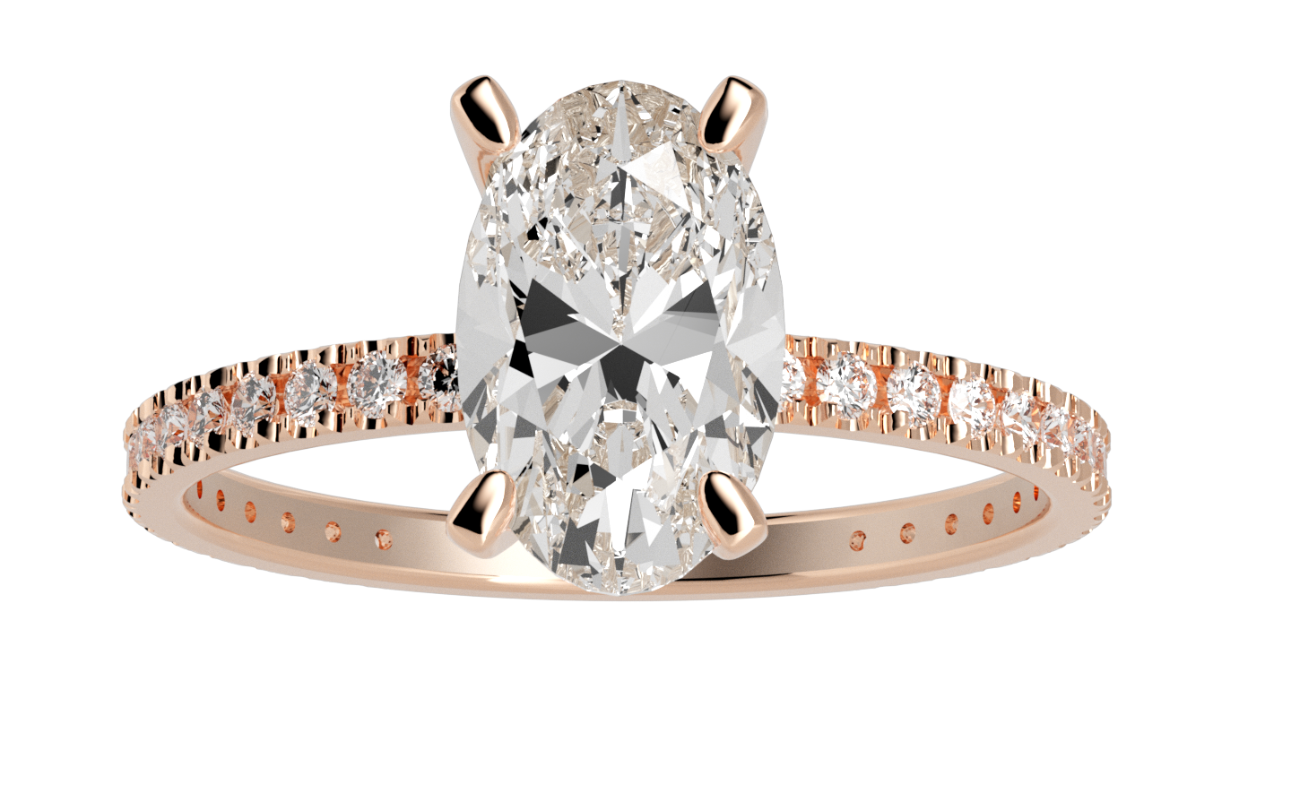 Centenary Oval Pave Moissanite Engagement Ring Rose Gold