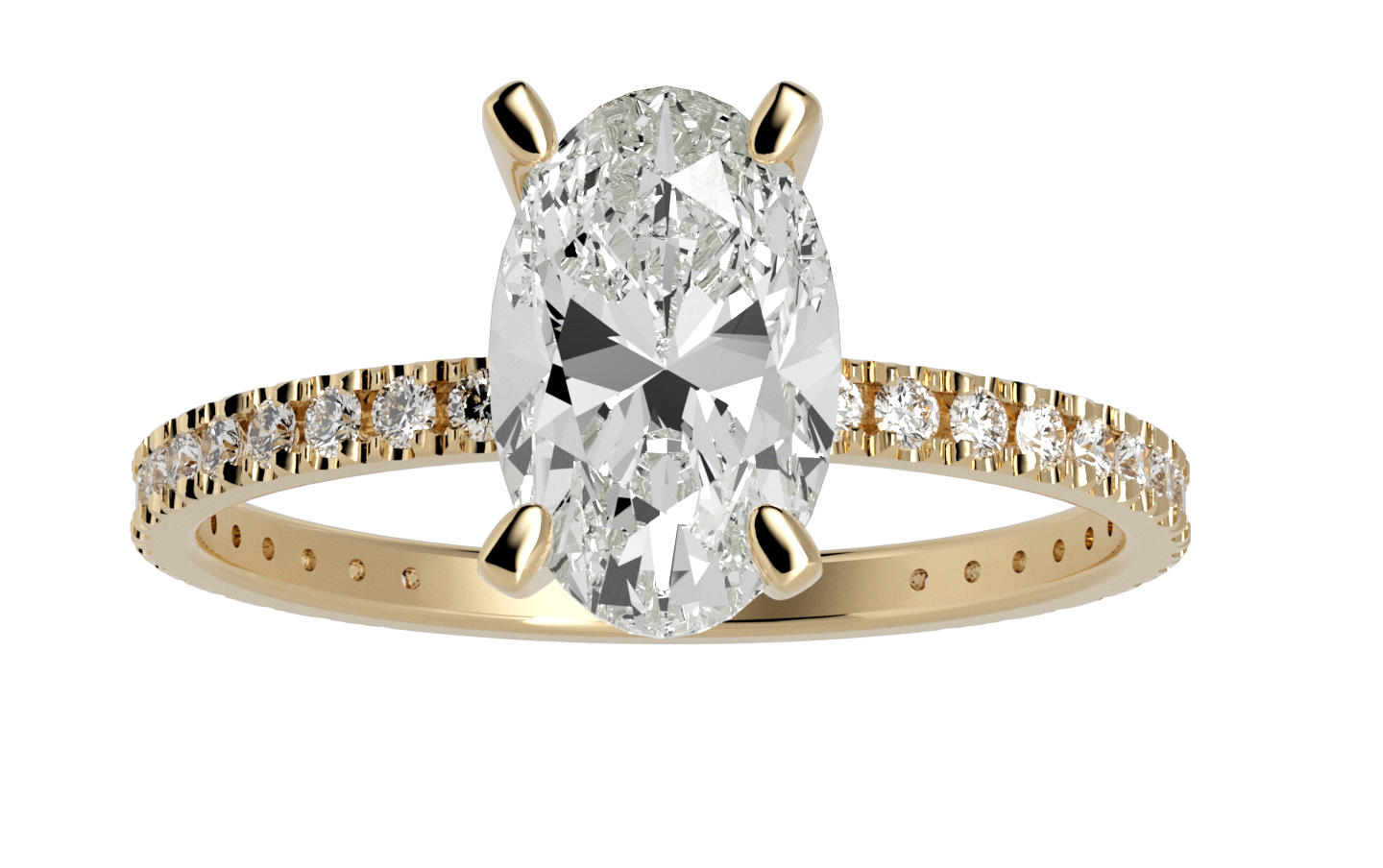 Centenary Oval Pave Moissanite Engagement Ring Yellow Gold
