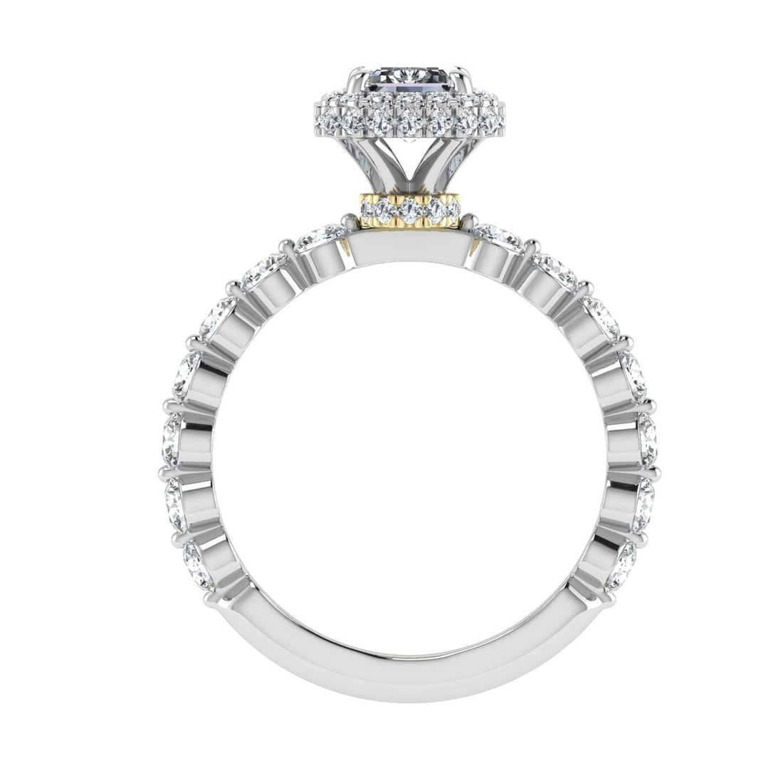 Charisma Emerald Cut Double Edge Halo Moissanite Engagement Ring White Gold