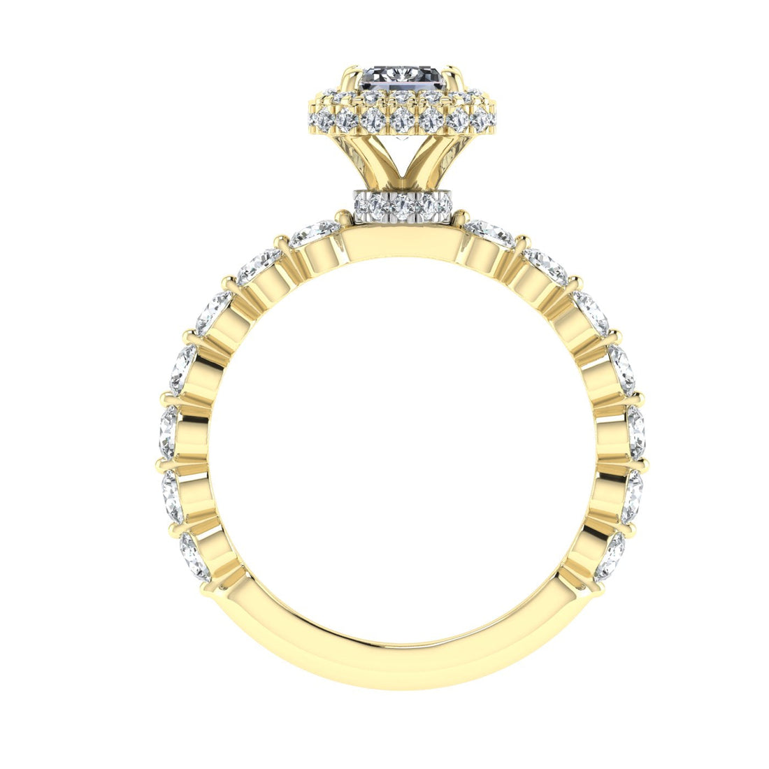 Charisma Emerald Cut Double Edge Halo Moissanite Engagement Ring Yellow Gold