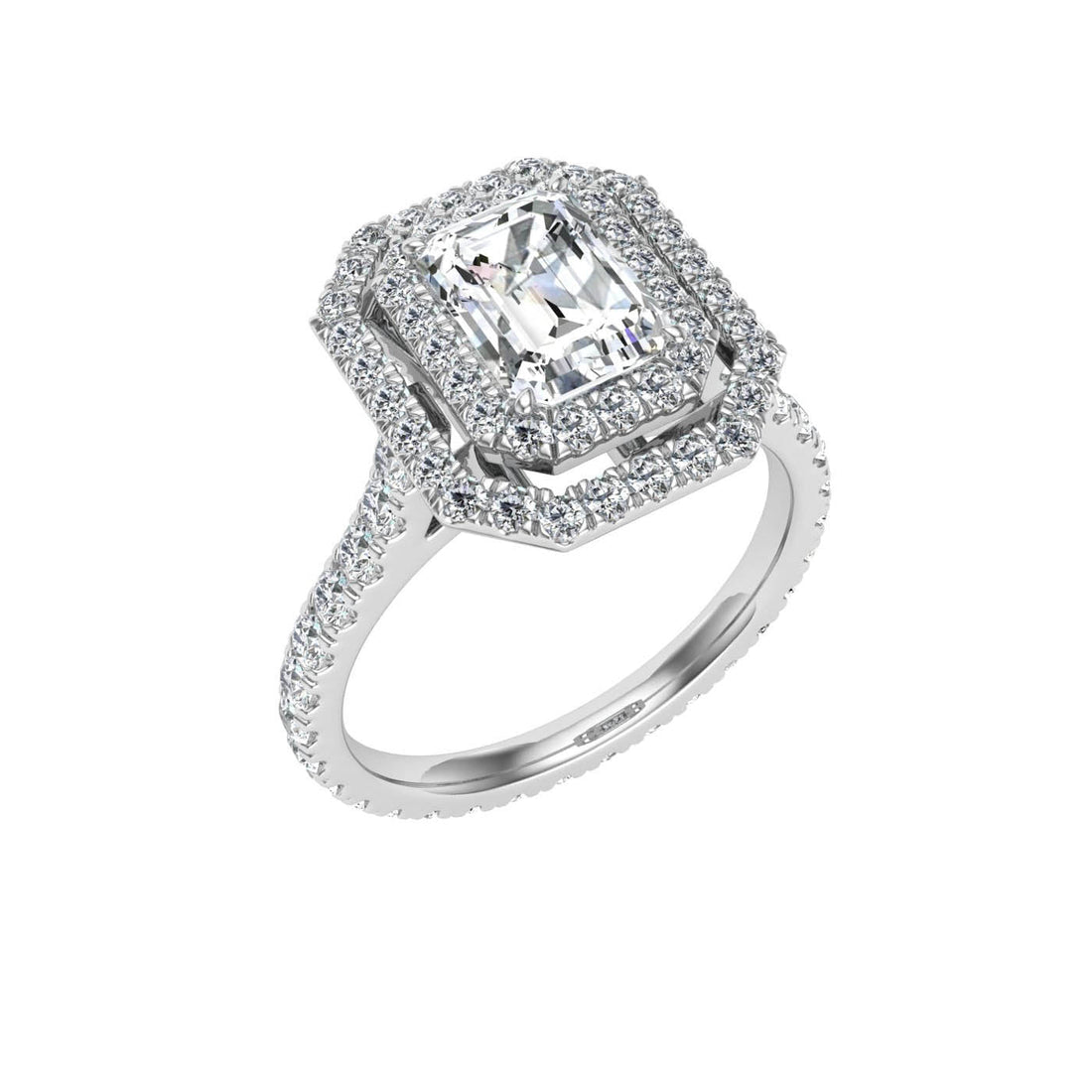 Charm Emerald Cut Halo Moissanite Engagement Ring