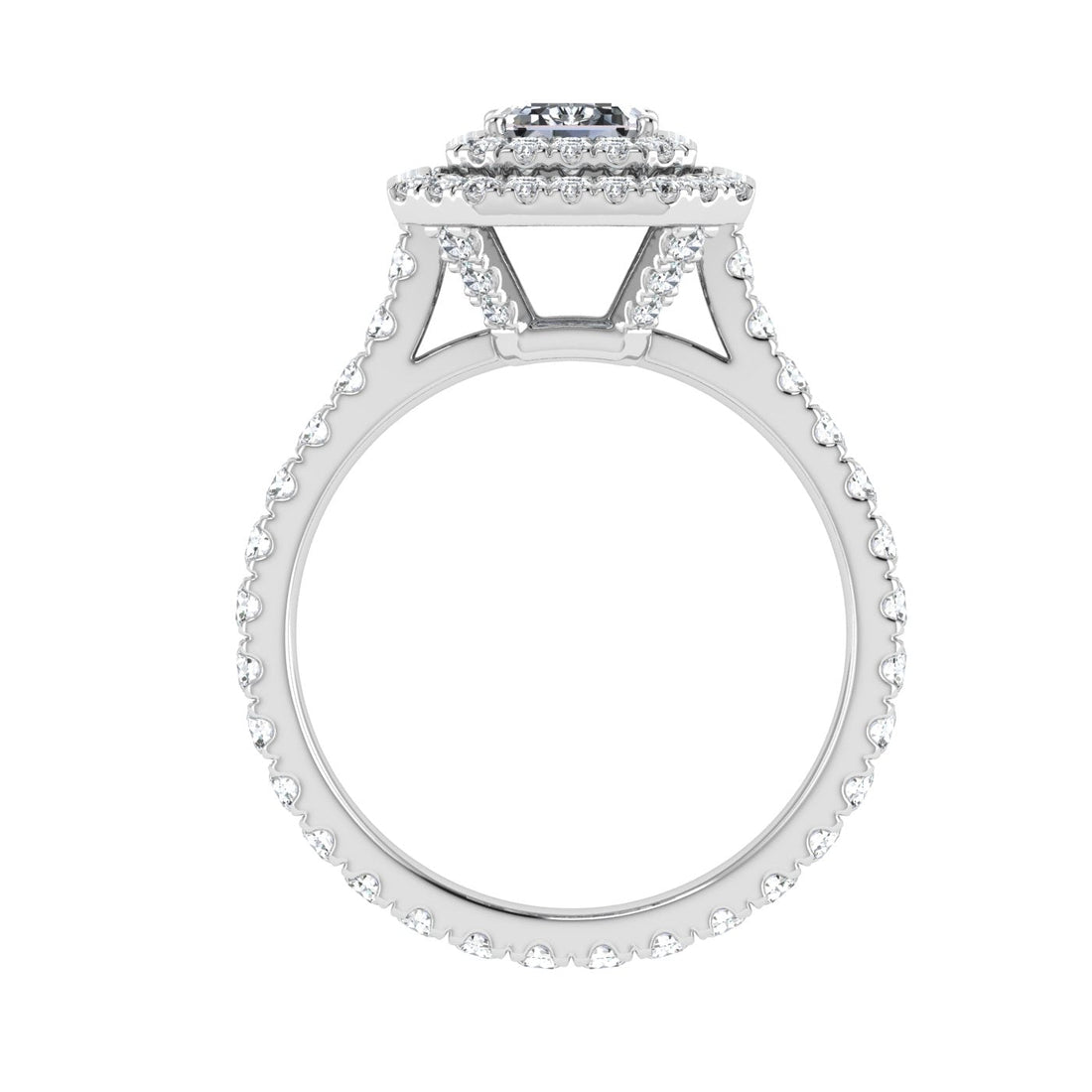 Charm Emerald Cut Halo Moissanite Engagement Ring