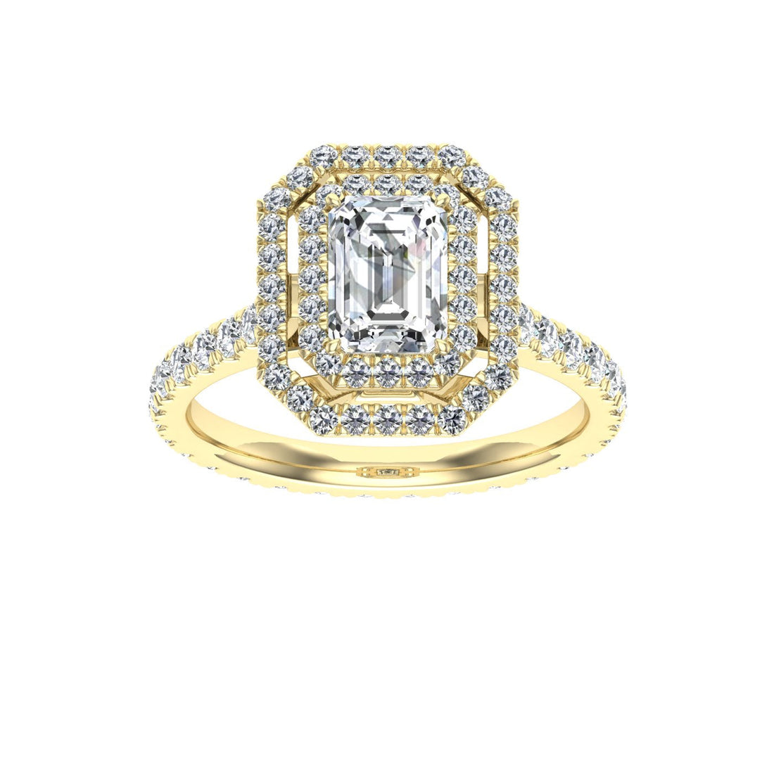 Charm Emerald Cut Halo Moissanite Engagement Ring