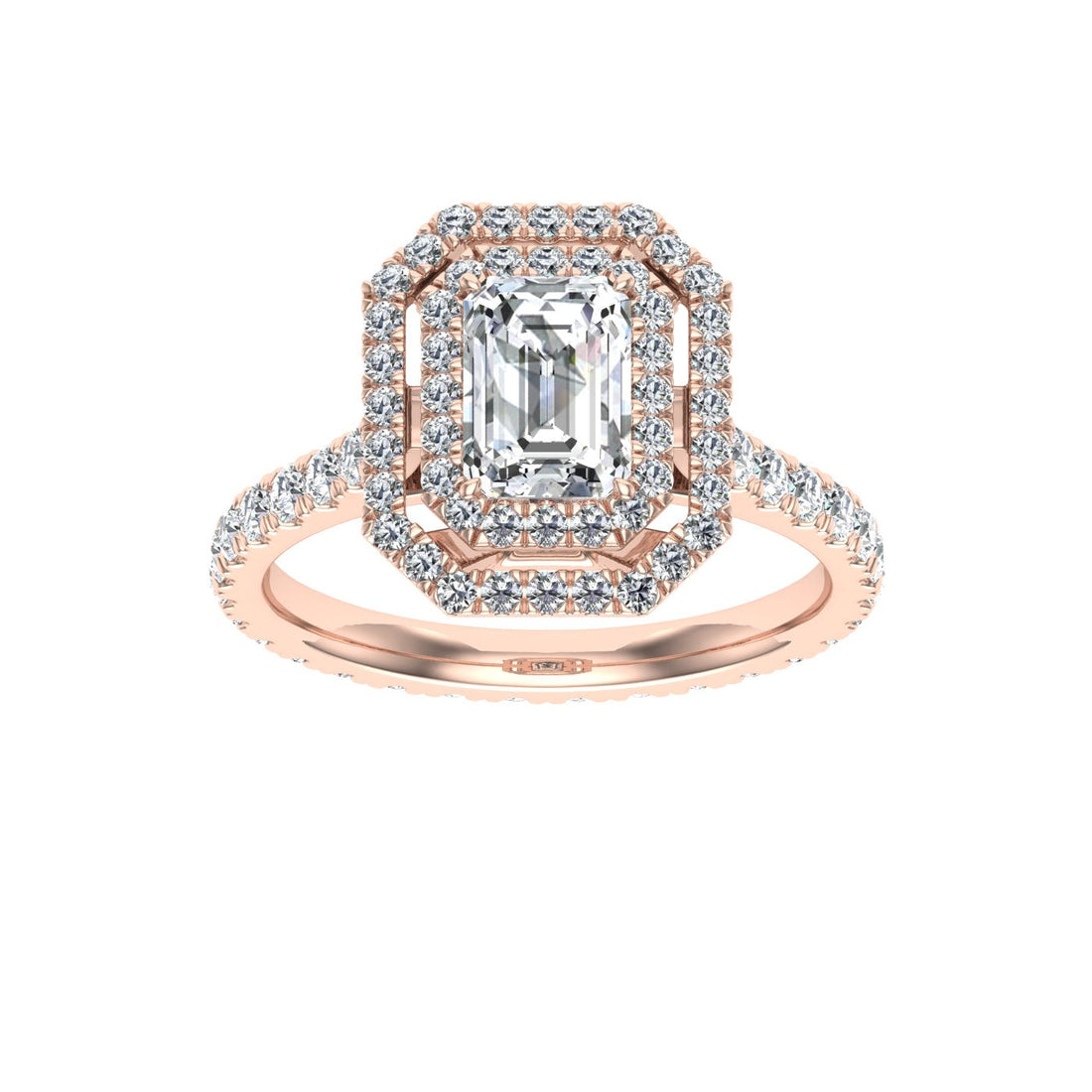 Charm Emerald Cut Halo Moissanite Engagement Ring