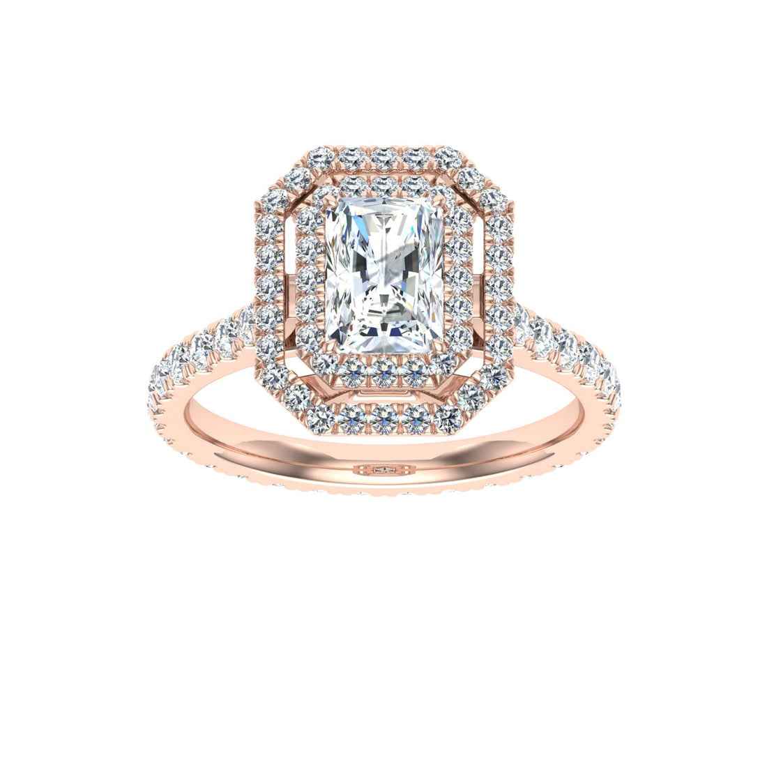 Charm Radiant Cut Halo Moissanite Engagement Ring Rose Gold