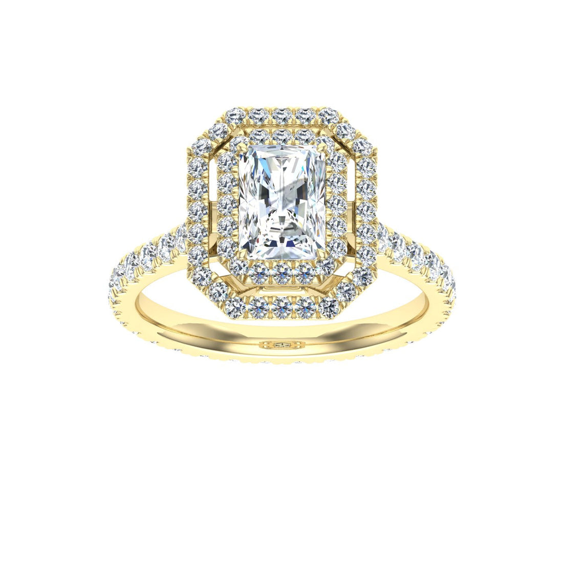 Charm Radiant Cut Halo Moissanite Engagement Ring Yellow Gold