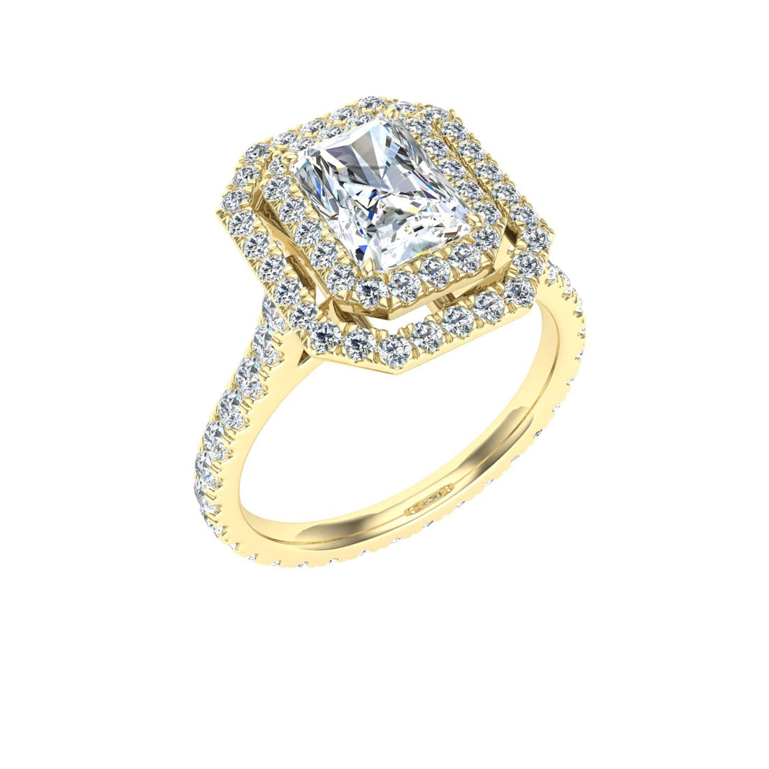 Charm Radiant Cut Halo Moissanite Engagement Ring Yellow Gold