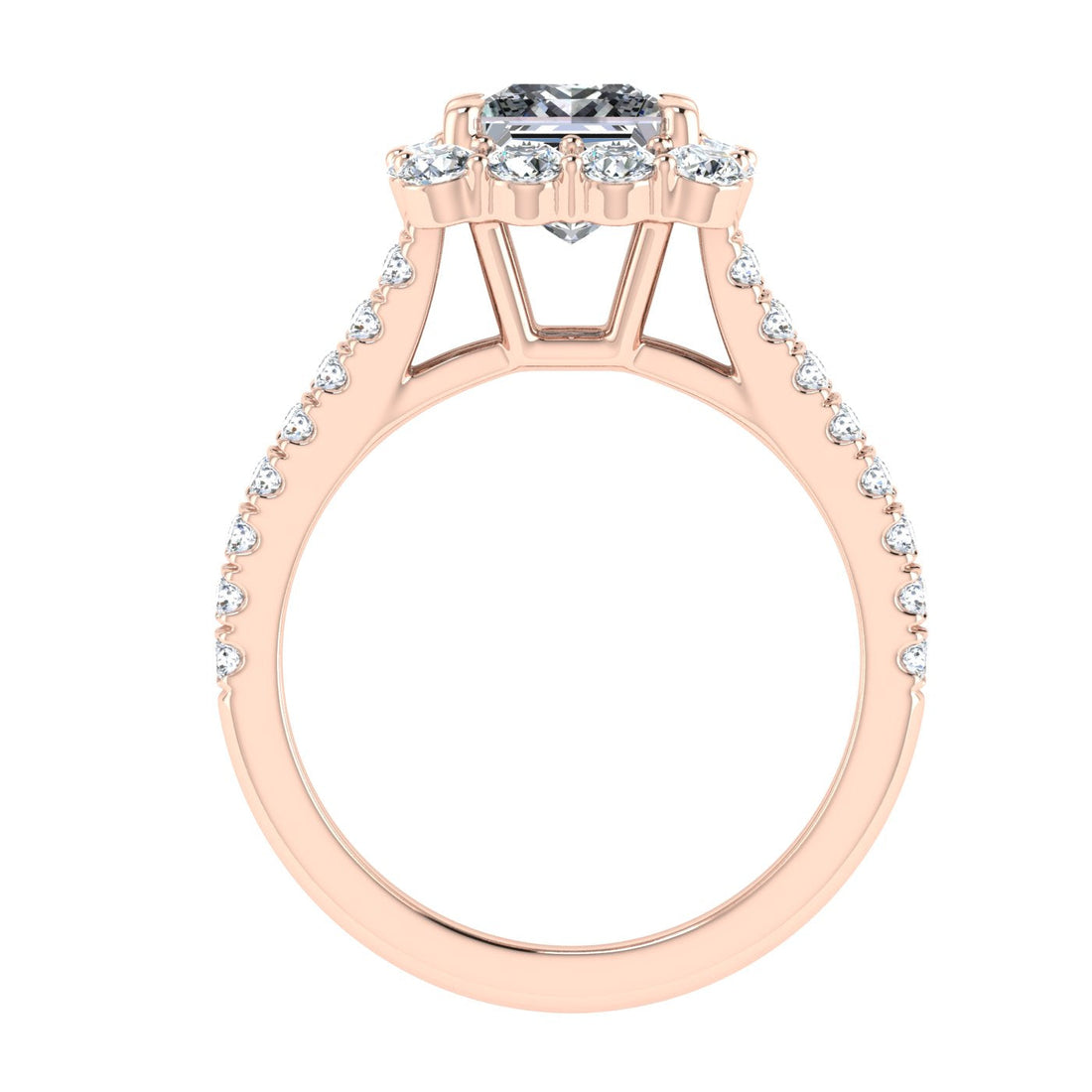 Cherished Princess Cut Halo Moissanite Engagement Ring Rose Gold