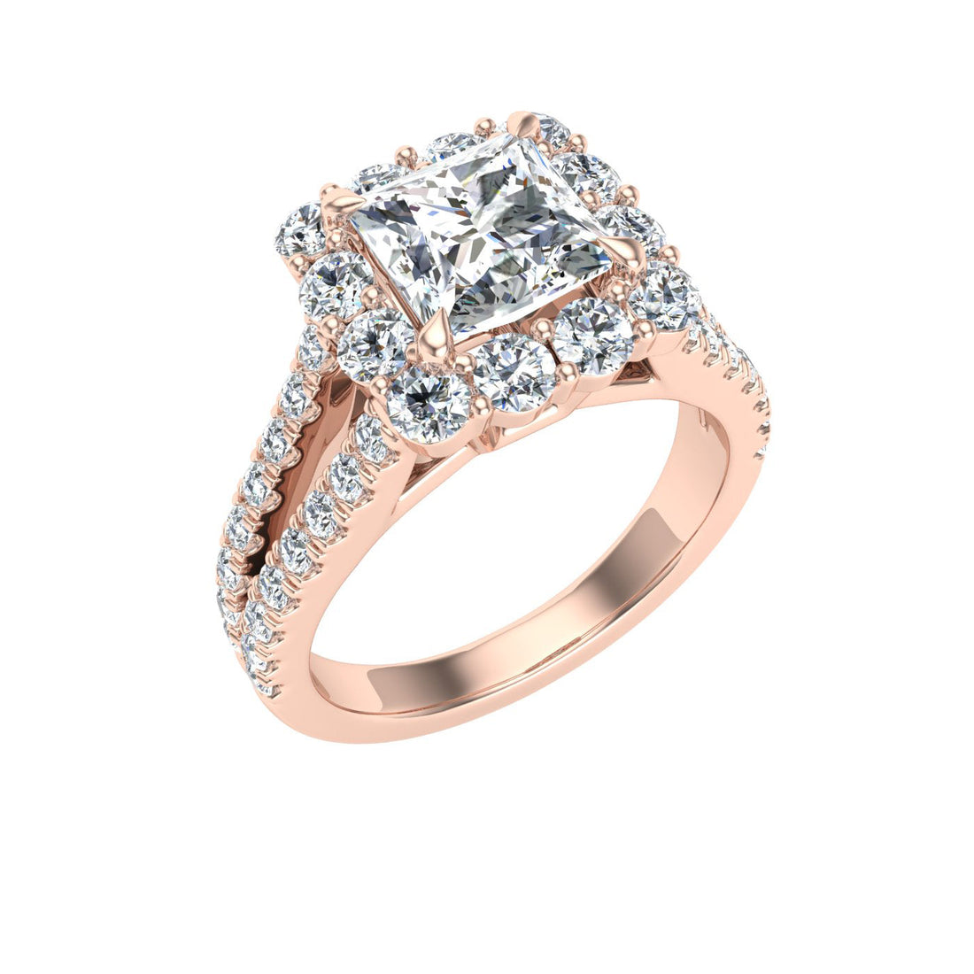 Cherished Princess Cut Halo Moissanite Engagement Ring Rose Gold