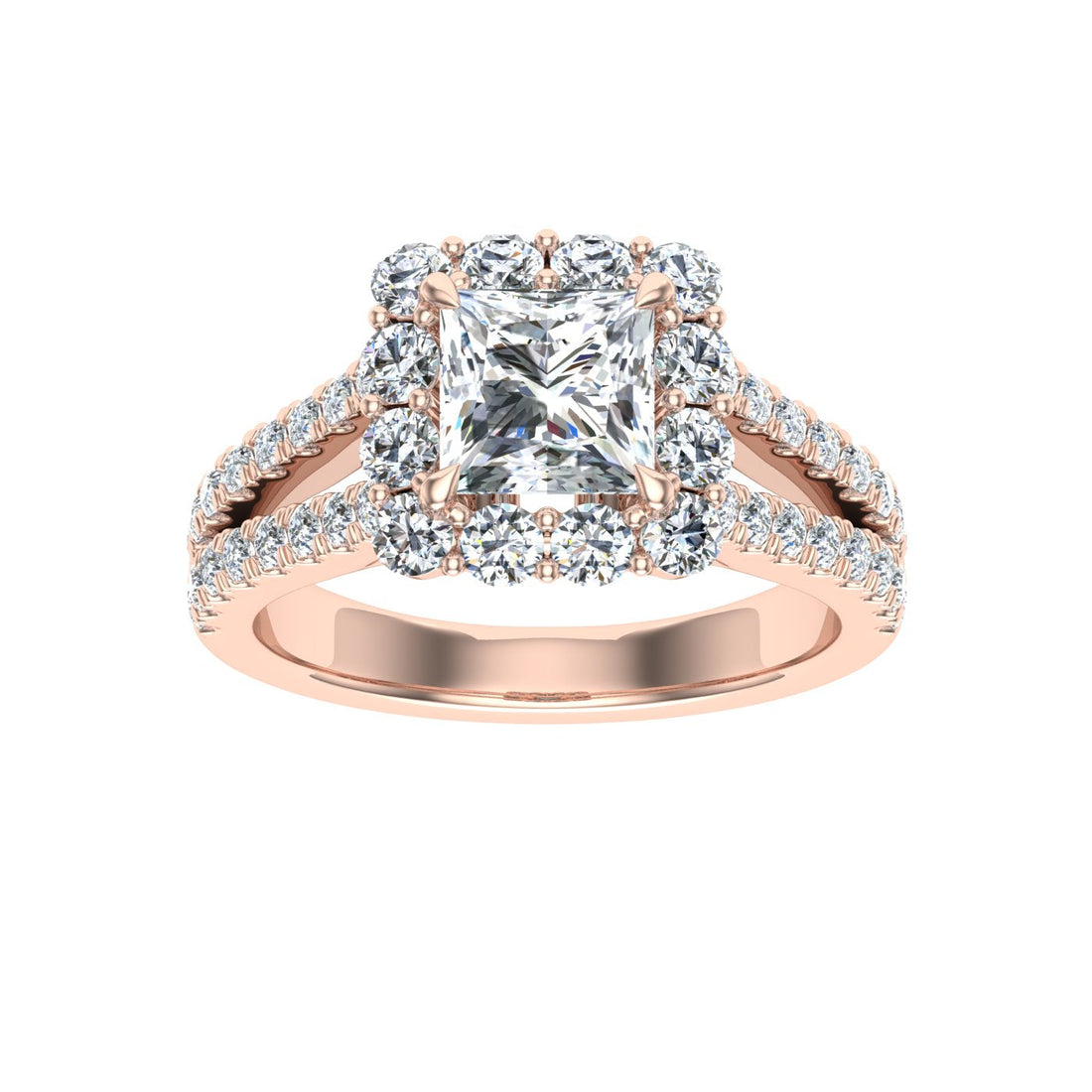 Cherished Princess Cut Halo Moissanite Engagement Ring Rose Gold