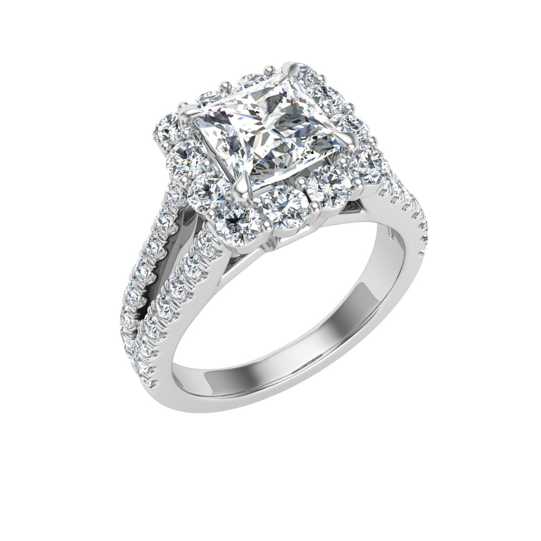 Cherished Princess Cut Halo Moissanite Engagement Ring White Gold