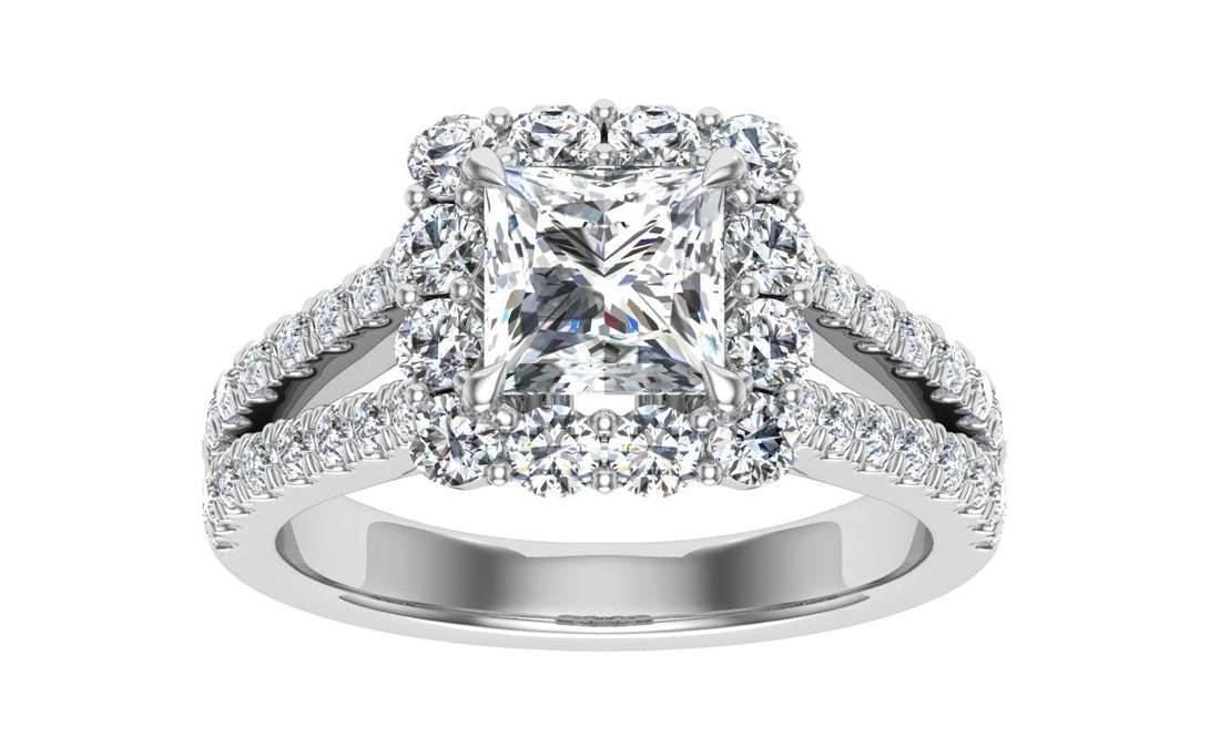 Cherished Princess Cut Halo Moissanite Engagement Ring White Gold