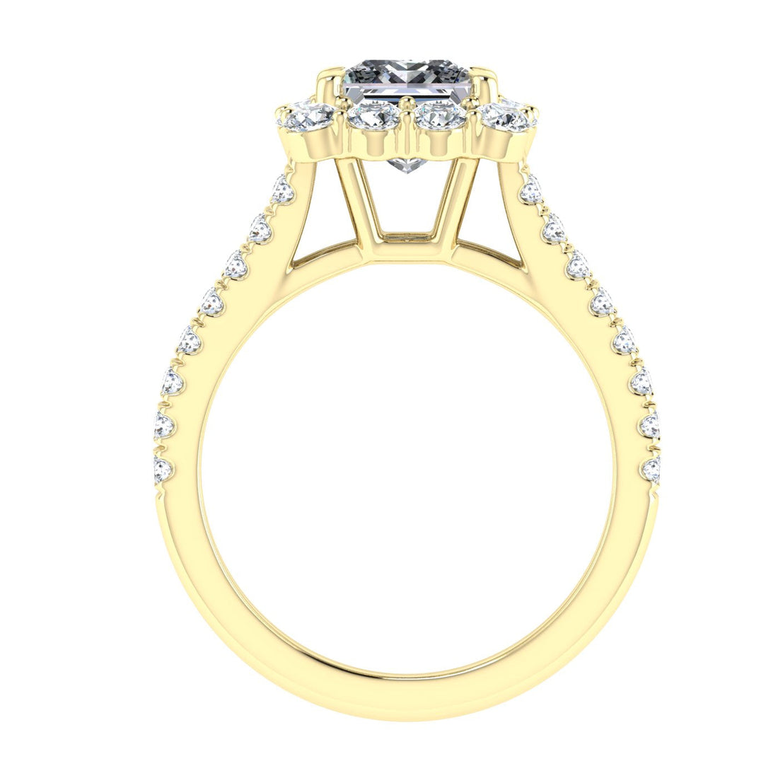 Cherished Princess Cut Halo Moissanite Engagement Ring Yellow Gold