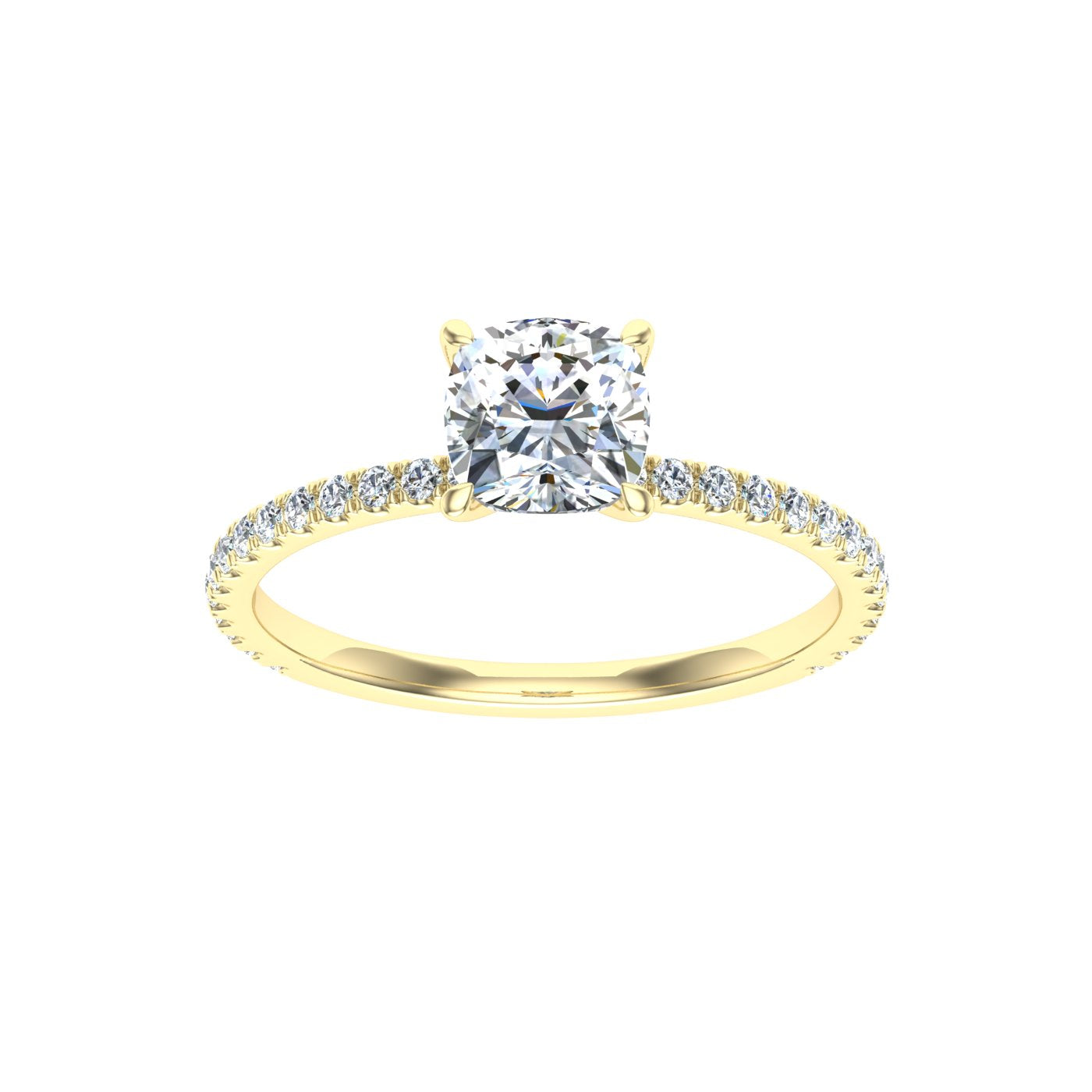 Cipher Cushion Cut Solitaire Moissanite Engagement Ring Yellow Gold