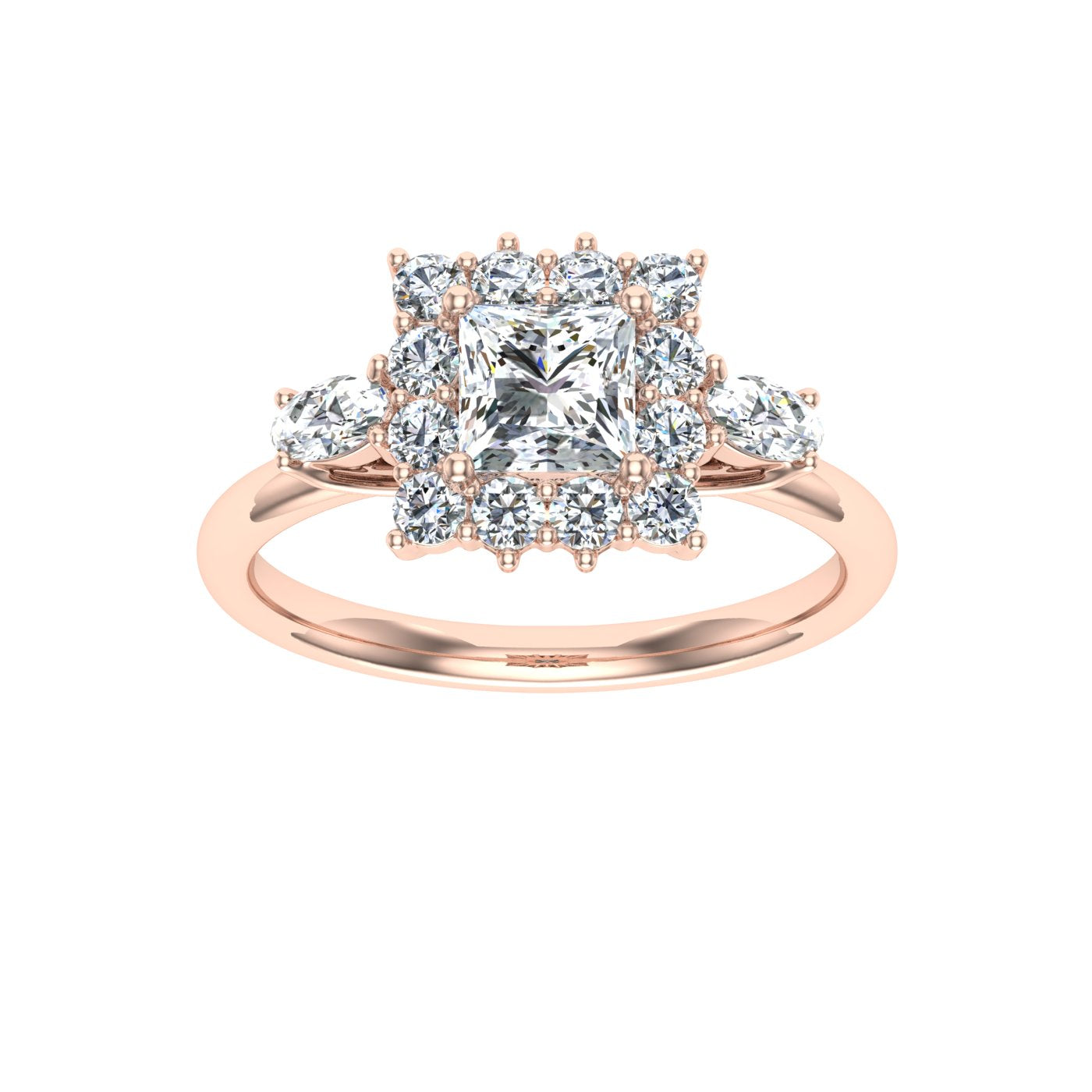 Cipher Princess Cut Halo Moissanite Engagement Ring Rose Gold