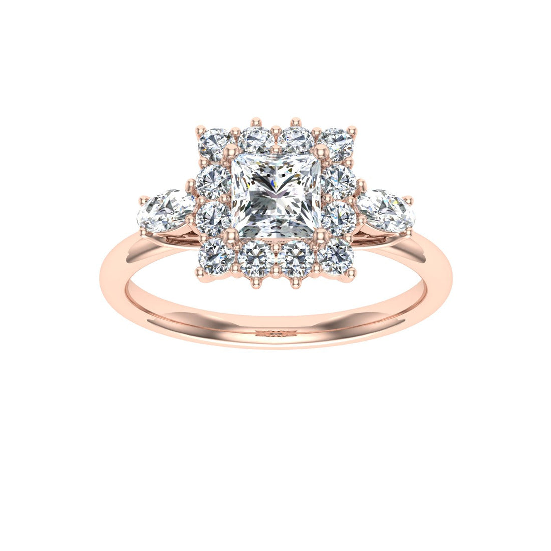 Cipher Princess Cut Halo Moissanite Engagement Ring Rose Gold