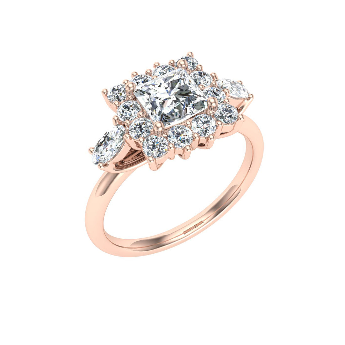 Cipher Princess Cut Halo Moissanite Engagement Ring Rose Gold