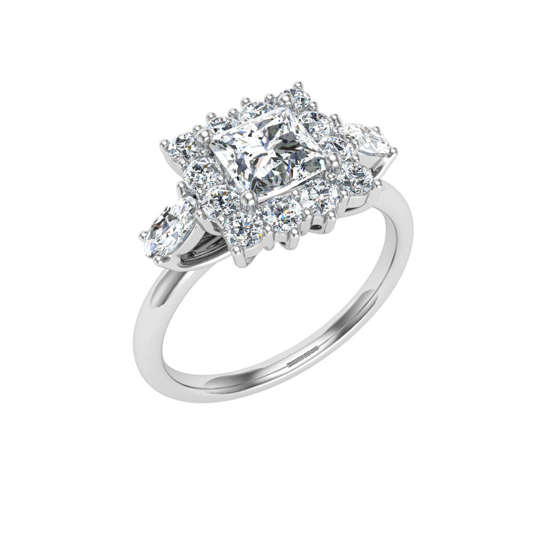 Cipher Princess Cut Halo Moissanite Engagement Ring White Gold