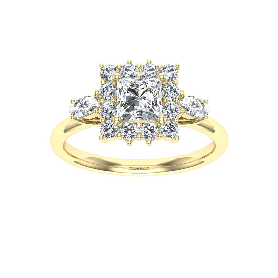 Cipher Princess Cut Halo Moissanite Engagement Ring Yellow Gold