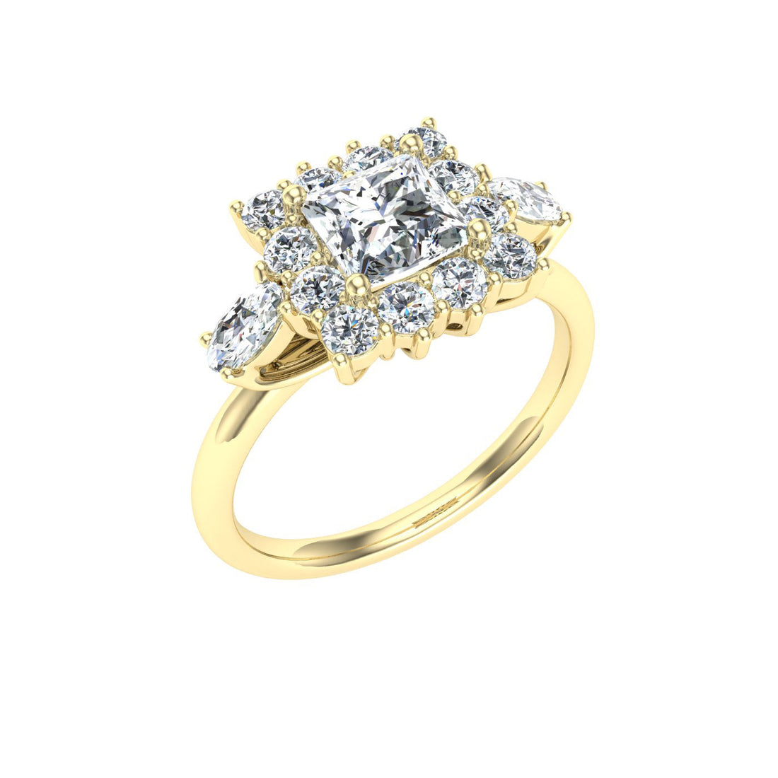 Cipher Princess Cut Halo Moissanite Engagement Ring Yellow Gold