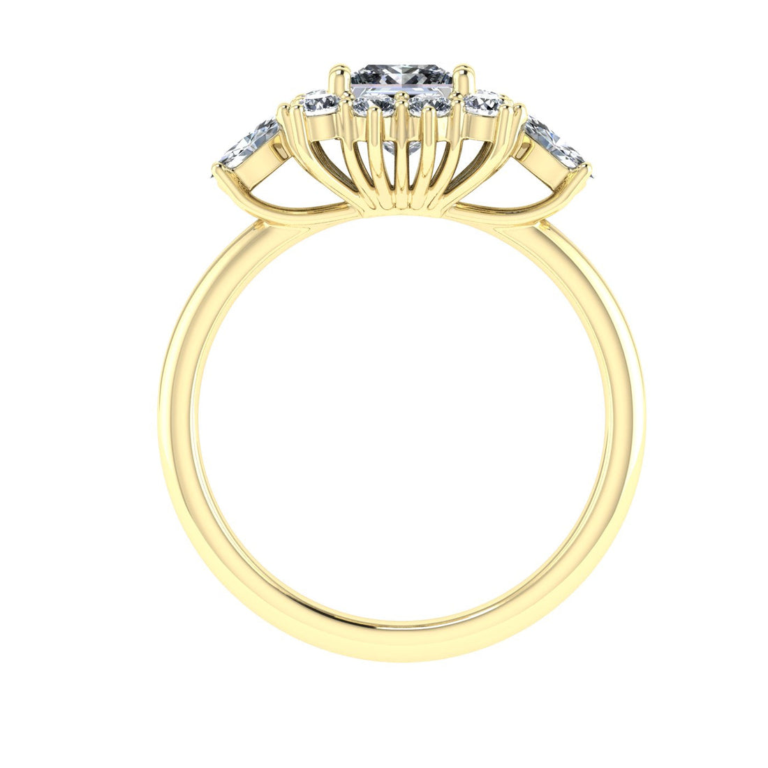 Cipher Princess Cut Halo Moissanite Engagement Ring Yellow Gold