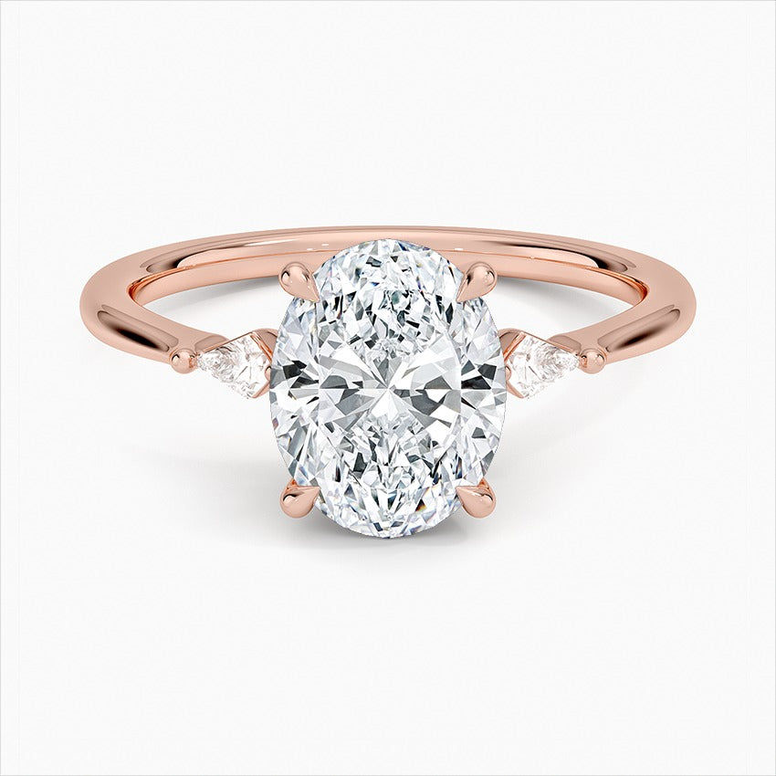 Circlet Oval Three Stone Moissanite Engagement Ring Rose Gold