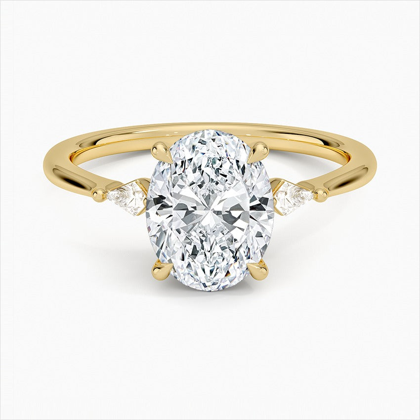 Circlet Oval Three Stone Moissanite Engagement Ring Yellow Gold