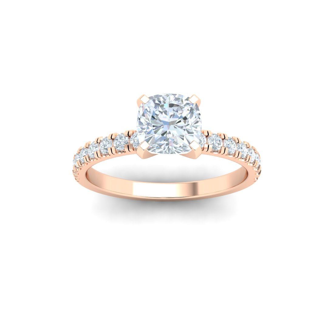 Circular Cushion Cut Pavé Moissanite Engagement Ring Rose Gold