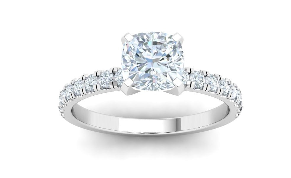 Circular Cushion Cut Pavé Moissanite Engagement Ring White Gold