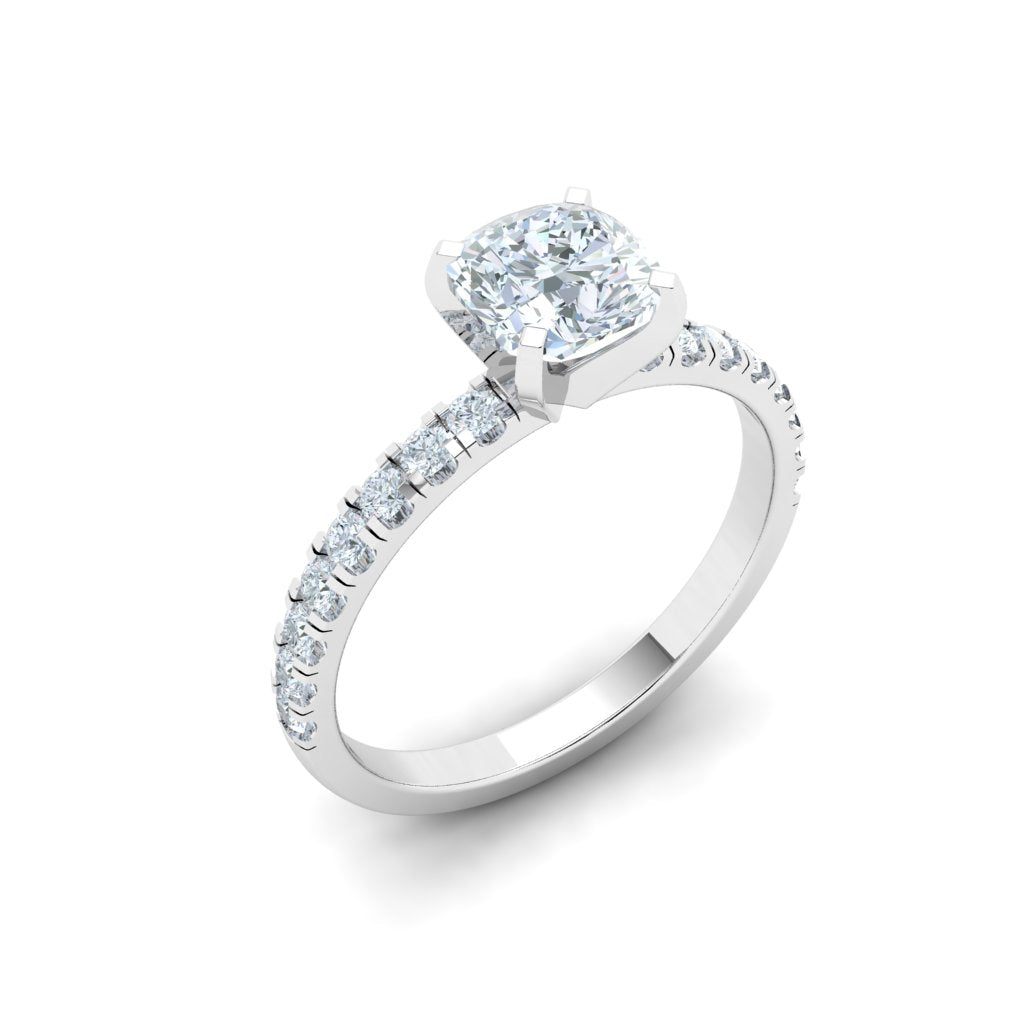 Circular Cushion Cut Pavé Moissanite Engagement Ring White Gold