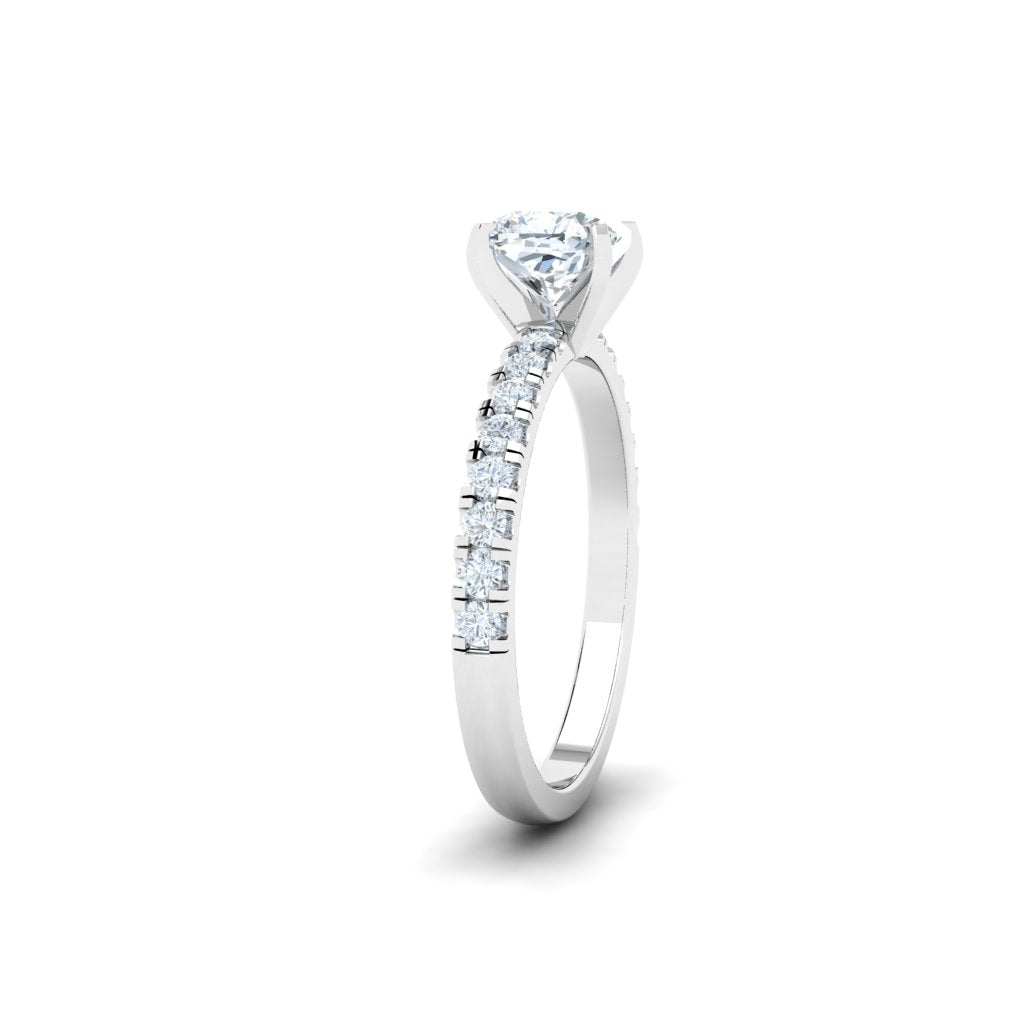 Circular Cushion Cut Pavé Moissanite Engagement Ring White Gold