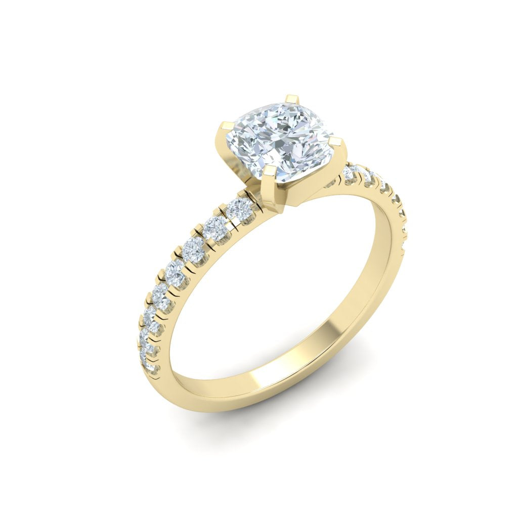 Circular Cushion Cut Pavé Moissanite Engagement Ring Yellow Gold