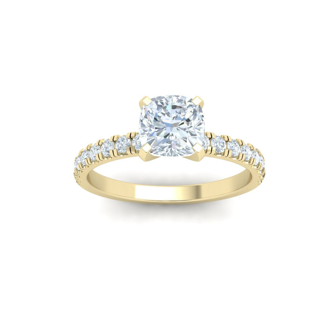 Circular Cushion Cut Pavé Moissanite Engagement Ring Yellow Gold